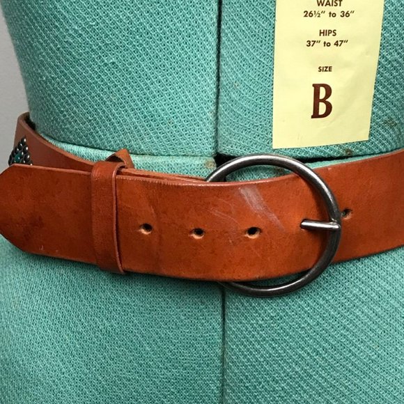 Genuine Leather Distressed Belt Metal Stud Detail Brown Boho Size Small - Picture 14 of 15
